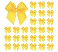 M METERXITY 50-Pack Mini Craft Ribbon Bow 1x1 Inch Checkered Fabric Satin Ribbon Bows Boutique for Craft DIY/Treat Bags/Hair Bow Sewing/Wedding/Birthday/Party/Christmas [Yellow]