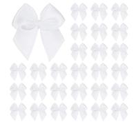 M METERXITY 50-Pack Mini Craft Ribbon Bow 1x1 Inch Checkered Fabric Satin Ribbon Bows Boutique for Craft DIY/Treat Bags/Hair Bow Sewing/Wedding/Birthday/Party/Christmas [Bright White]
