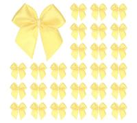 M METERXITY 50-Pack Mini Craft Ribbon Bow 1x1 Inch, Light Yellow | Satin Ribbon Bows Boutique, Checkered Fabric, for Craft DIY, Treat, Bags, Wedding, Birthday, Party, Christmas