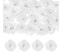 M METERXITY 50-Pack Rhinestone Pearl Chiffon Flowers 2.17 x 2.17 Inch Mesh Fabric Flowers Full Chiffon Flowers Hair Clips Flower for Home Decor/Wedding/Headbands/DIY/Party/Garden [White]