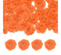 M METERXITY 50-Pack Rhinestone Pearl Chiffon Flowers 2.17 x 2.17 Inch Mesh Fabric Flowers Full Chiffon Flowers Hair Clips Flower for Home Decor/Wedding/Headbands/DIY/Party/Garden [Tangerine]