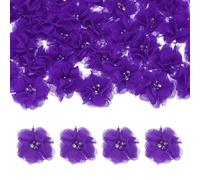 M METERXITY 50-Pack Rhinestone Pearl Chiffon Flowers 2.17 x 2.17 Inch Mesh Fabric Flowers Full Chiffon Flowers Hair Clips Flower for Home Decor/Wedding/Headbands/DIY/Party/Garden [Dark Purple]