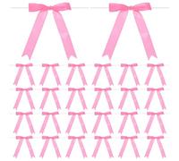 M METERXITY 50-Pack Satin Ribbon Twist Tie Bows, 7x5 Inch Bow Twist Ties, Satin Ribbon Bows for Craft DIY/Baked Goods/Hair Bow Sewing/Wedding/Birthday/Party [Pink]