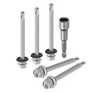 M METERXITY 50-Pack Self-Drilling Screws with Rubber Washer, #14x3" 410 Stainless Steel Hex Head Self-Tapping Metal Roofing Screws with EPDM Washer & Hex Bit Socket