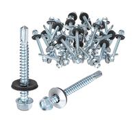 M METERXITY 50-Pack Self Drilling Screws with Rubber Washer M5.5 x 50mm Zinc Plated Carbon Steel Hex Head Self-Tapping Screws for Metal Roofing/Siding Panels/Steel Structures