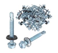 M METERXITY 50-Pack Self Drilling Screws with Rubber Washer M6.3 x 50mm Zinc Plated Carbon Steel Hex Head Self-Tapping Screws for Metal Roofing/Siding Panels/Steel Structures