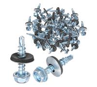 M METERXITY 50-Pack Self Drilling Screws with Rubber Washer ST4.8 x 25mm Zinc Plated Carbon Steel Hex Head Self-Tapping Screws for Metal Roofing/Siding Panels/Steel Structures