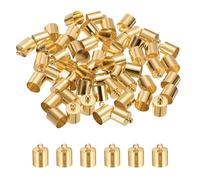 M METERXITY 50-Pack Tassel Cord End Caps, 10mm ID Copper Glue in Leather Barrel Kumihimo End Tip Bead Caps for Jewelry Making/Bracelets/DIY Pendant, Cord Terminators [Light Gold]