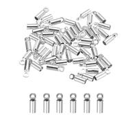 M METERXITY 50-Pack Tassel Cord End Caps, 2mm ID Copper Glue in Leather Barrel Kumihimo End Tip Bead Caps for Jewelry Making/Bracelets/DIY Pendant, Cord Terminators [Silver Tone]