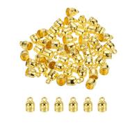 M METERXITY 50-Pack Tassel Cord End Caps, 4.8mm ID Plastic Glue in Leather Barrel Kumihimo End Tip Bead Caps for Jewelry Making/Bracelets/DIY Pendant, Cord Terminators [Gold Tone]