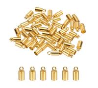 M METERXITY 50-Pack Tassel Cord End Caps, 4mm ID Copper Glue in Leather Barrel Kumihimo End Tip Bead Caps for Jewelry Making/Bracelets/DIY Pendant, Cord Terminators [Light Gold]