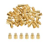 M METERXITY 50-Pack Tassel Cord End Caps, 5mm ID Copper Glue in Leather Barrel Kumihimo End Tip Bead Caps for Jewelry Making/Bracelets/DIY Pendant, Cord Terminators [Light Gold]