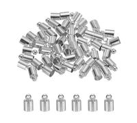 M METERXITY 50-Pack Tassel Cord End Caps, 5mm ID Copper Glue in Leather Barrel Kumihimo End Tip Bead Caps for Jewelry Making/Bracelets/DIY Pendant, Cord Terminators [Light Silver]