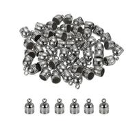 M METERXITY 50-Pack Tassel Cord End Caps, 6.2mm ID Plastic Glue in Leather Barrel Kumihimo End Tip Bead Caps for Jewelry Making/Bracelets/DIY Pendant, Cord Terminators [Black]