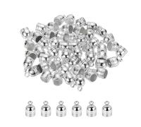 M METERXITY 50-Pack Tassel Cord End Caps, 6.2mm ID Plastic Glue in Leather Barrel Kumihimo End Tip Bead Caps for Jewelry Making/Bracelets/DIY Pendant, Cord Terminators [Silver Tone]