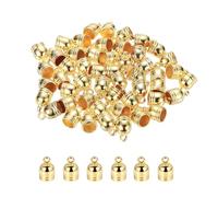 M METERXITY 50-Pack Tassel Cord End Caps, 6.2mm ID Plastic Glue in Leather Barrel Kumihimo End Tip Bead Caps for Jewelry Making/Bracelets/DIY Pendant, Cord Terminators [Light Gold]