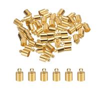 M METERXITY 50-Pack Tassel Cord End Caps, 6mm ID Copper Glue in Leather Barrel Kumihimo End Tip Bead Caps for Jewelry Making/Bracelets/DIY Pendant, Cord Terminators [Light Gold]