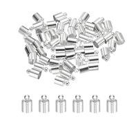 M METERXITY 50-Pack Tassel Cord End Caps, 6mm ID Copper Glue in Leather Barrel Kumihimo End Tip Bead Caps for Jewelry Making/Bracelets/DIY Pendant, Cord Terminators [Silver Tone]