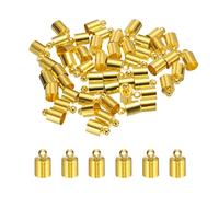 M METERXITY 50-Pack Tassel Cord End Caps, 6mm ID Copper Glue in Leather Barrel Kumihimo End Tip Bead Caps for Jewelry Making/Bracelets/DIY Pendant, Cord Terminators [Gold Tone]