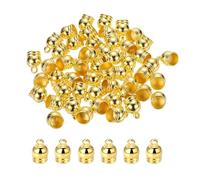 M METERXITY 50-Pack Tassel Cord End Caps, 7.8mm ID Plastic Glue in Leather Barrel Kumihimo End Tip Bead Caps for Jewelry Making/Bracelets/DIY Pendant, Cord Terminators [Gold Tone]