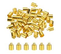 M METERXITY 50-Pack Tassel Cord End Caps, 7mm ID Copper Glue in Leather Barrel Kumihimo End Tip Bead Caps for Jewelry Making/Bracelets/DIY Pendant, Cord Terminators [Gold Tone]