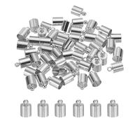 M METERXITY 50-Pack Tassel Cord End Caps, 7mm ID Copper Glue in Leather Barrel Kumihimo End Tip Bead Caps for Jewelry Making/Bracelets/DIY Pendant, Cord Terminators [Light Silver]