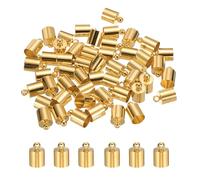 M METERXITY 50-Pack Tassel Cord End Caps, 7mm ID Copper Glue in Leather Barrel Kumihimo End Tip Bead Caps for Jewelry Making/Bracelets/DIY Pendant, Cord Terminators [Light Gold]