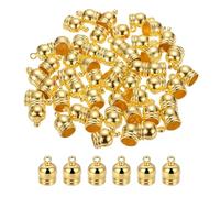 M METERXITY 50-Pack Tassel Cord End Caps, 8.8mm ID Plastic Glue in Leather Barrel Kumihimo End Tip Bead Caps for Jewelry Making/Bracelets/DIY Pendant, Cord Terminators [Gold Tone]