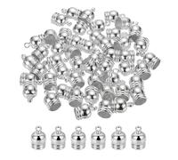 M METERXITY 50-Pack Tassel Cord End Caps, 8.8mm ID Plastic Glue in Leather Barrel Kumihimo End Tip Bead Caps for Jewelry Making/Bracelets/DIY Pendant, Cord Terminators [Silver Tone]