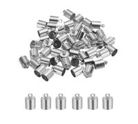 M METERXITY 50-Pack Tassel Cord End Caps, 8mm ID Copper Glue in Leather Barrel Kumihimo End Tip Bead Caps for Jewelry Making/Bracelets/DIY Pendant, Cord Terminators [Light Silver]