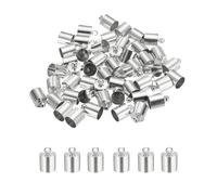 M METERXITY 50-Pack Tassel Cord End Caps, 8mm ID Copper Glue in Leather Barrel Kumihimo End Tip Bead Caps for Jewelry Making/Bracelets/DIY Pendant, Cord Terminators [Silver Tone]