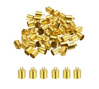 M METERXITY 50-Pack Tassel Cord End Caps, 8mm ID Copper Glue in Leather Barrel Kumihimo End Tip Bead Caps for Jewelry Making/Bracelets/DIY Pendant, Cord Terminators [Gold Tone]