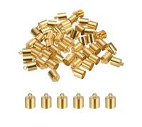 M METERXITY 50-Pack Tassel Cord End Caps, 9mm ID Copper Glue in Leather Barrel Kumihimo End Tip Bead Caps for Jewelry Making/Bracelets/DIY Pendant, Cord Terminators [Light Gold]