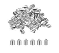 M METERXITY 50-Pack Tassel Cord End Caps, 9mm ID Copper Glue in Leather Barrel Kumihimo End Tip Bead Caps for Jewelry Making/Bracelets/DIY Pendant, Cord Terminators [Light Silver]