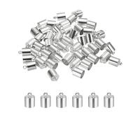 M METERXITY 50-Pack Tassel Cord End Caps, 9mm ID Copper Glue in Leather Barrel Kumihimo End Tip Bead Caps for Jewelry Making/Bracelets/DIY Pendant, Cord Terminators [Silver Tone]