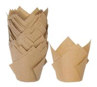 M METERXITY 50-Pack Tulip Cupcake Liners, Standard Size Heat-Resistant Greaseproof Paper Baking Cups for Wedding/Birthday Party/Christmas, Cupcake Wrapper[Mocha]