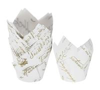 M METERXITY 50-Pack Tulip Cupcake Liners, Standard Size Heat-Resistant Greaseproof Paper Baking Cups for Wedding/Birthday Party/Christmas, Cupcake Wrapper[White Lettering Pattern]
