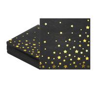 M METERXITY 50Pack Gold Five Star Cocktail Napkins, 5 x 5 Inches 2-ply Disposable Paper Party Napkins for Birthday Party/New Years Decoration/Anniversaries [Black]
