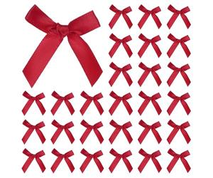 M METERXITY 50Pcs Mini Craft Ribbon Bow 1.6x1.6In Fabric Satin Dark Red | Checkered,Ribbon Bows,Boutique,for Craft DIY/Treat Bags/Hair Bow Sewing/Wedding/Birthday/Party/Christmas