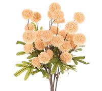 M METERXITY 6-Pack Artificial Chrysanthemum Ball Flowers,20 Inch 5-heads Faux Chrysanthemum Silk Bouquets Real Touch Faux Flowers for Home/Wedding/Christmas/Party[Champagne]