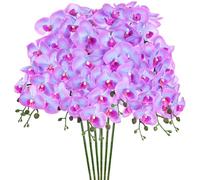 M METERXITY 6-Pack Artificial Orchid Flowers 9 Large Petals 37 Inch Faux Phalaenopsis Silk Bouquets Real Touch Blue Purple Fake Orchids for Home/Wedding/Christmas/Party/Garden Office