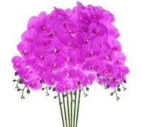 M METERXITY 6-Pack Artificial Orchid Flowers 9 Large Petals 37 Inch Faux Phalaenopsis Silk Bouquets Real Touch Dark Purple Fake Orchids for Home/Wedding/Christmas/Party/Garden Office