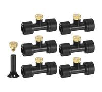 M METERXITY 6-Pack Brass Misting Nozzles Tees, 0.3mm Orifice Dia Heavy Duty Mister Nozzle with Brass Plugs and Black Plugs for 1/4 Inch Tubing Outdoor Spray Cooling System