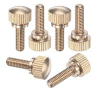M METERXITY 6-Pack Knurled Thumb Screws, M4x12mm Solid Brass Round Head Knobs Bolts with Shoulder Grip Fasteners for Eye Glass Screws/PC Computer, Thumbscrew Threaded Knurled Tip