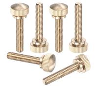 M METERXITY 6-Pack Knurled Thumb Screws, M6x30mm Solid Brass Round Head Knobs Bolts with Shoulder Grip Fasteners for Eye Glass Screws/PC Computer, Thumbscrew Threaded Knurled Tip