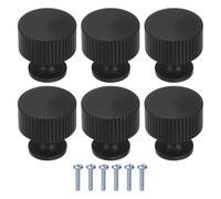 M METERXITY 6-Pack Matte Black Cabinet Knobs, 1-1/10" Striped Round Modern Aluminum Knobs Handles for Dresser Drawers/Office Decorative/Kitchen Bathroom Door [Black]
