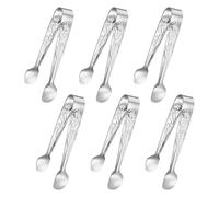 M METERXITY 6-Pack Mini Serving Tongs, 4.1 Inch 304 Stainless Steel Mini Sugar Cube Ice Tongs for Tea and Coffee Party/Outdoor Activities, Small U-Shaped Metal Accessories [Silver Tone]