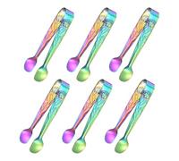 M METERXITY 6-Pack Mini Serving Tongs, 4.1 Inch 304 Stainless Steel Mini Sugar Cube Ice Tongs for Tea and Coffee Party/Outdoor Activities, Small U-Shaped Metal Accessories [Colorful]