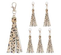 M METERXITY 6-Pack PU Leather Tassel 5.9 Inch Small Keychain Rust Faux Leather Tassels Charm Leopard Print with Rings for DIY Crafts/Keychain/Earrings/Bracelets/Necklace