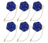 M METERXITY 6-Pack Rose Brooch Pin Cloth Rose Flower with Gold Leaf Brooch, Rose Flower Lapel Pin for Men Wedding Accessories/Suit Tuxedo Corsage Wedding Party Brooch [Sapphire Blue]